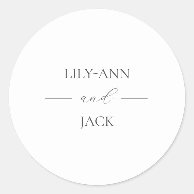 Simple White Stylish Monogram Script Wedding Classic Round Sticker (Front)