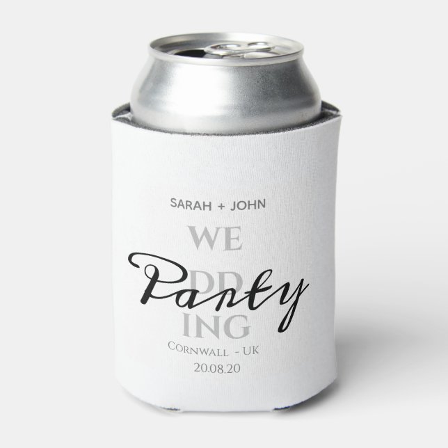 Simple White Summer Wedding Party Can Cooler (Can Front)