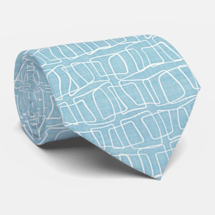 Simple White Surreal Doodles Pattern On Light Blue Tie