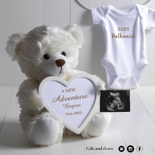 Simple  White Teddy Bear Pregnancy announcement
