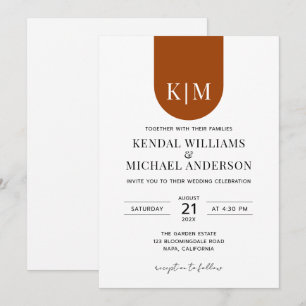 Simple white terracotta elegant monogram wedding invitation