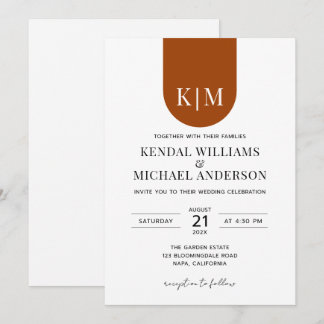 Simple white terracotta elegant monogram wedding invitation