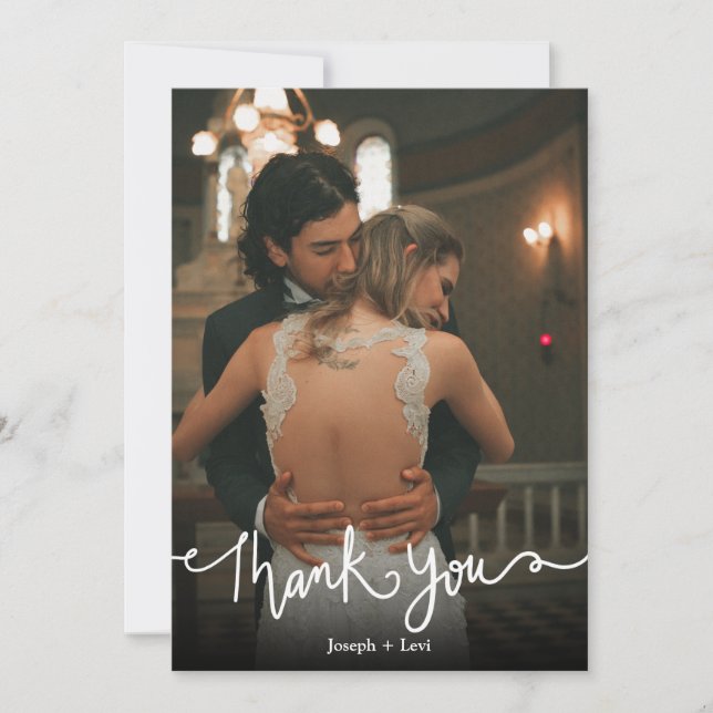 Simple White Text Calligraphy Wedding Thank You  (Front)