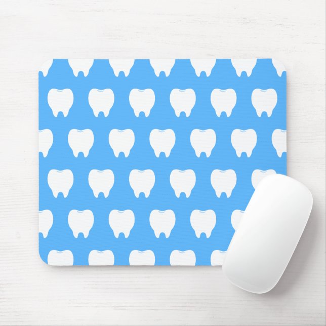 Simple White Tooth with Light Blue Pattern – Clean Mouse Mat (With Mouse)