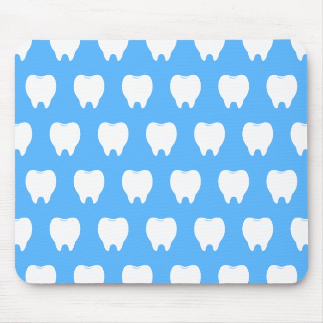 Simple White Tooth with Light Blue Pattern – Clean Mouse Mat (Front)