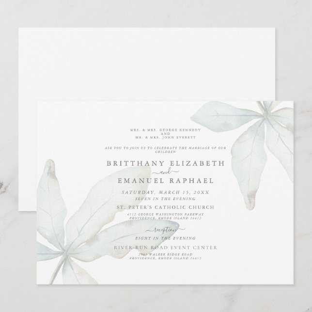 Simple White Tropical Foliage IIWedding Invitation (Front/Back)