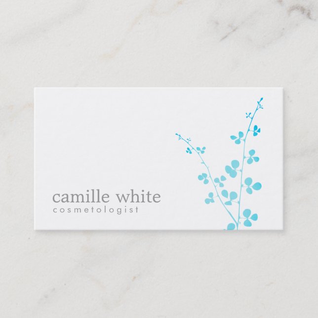 Simple White Turquoise Branch Salon and Spa Business Card (Front)