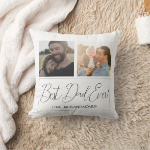 Simple White Two Photo Best Dad Ever Cushion