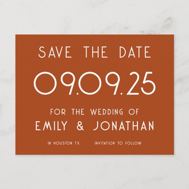 Simple White Typography Terracotta Wedding Announcement Postcard (Front)
