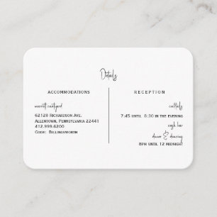 Simple White Wedding Detail Rounded Cash Bar Enclosure Card