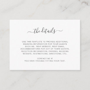 Simple white wedding information details card