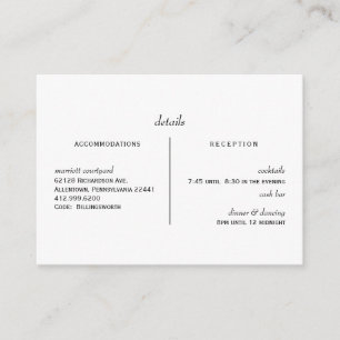 Simple White Wedding Invitation Cash Bar Detail