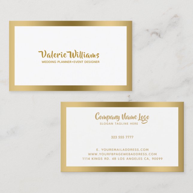 Simple White Whit Gold Frame Business Card (Front/Back)