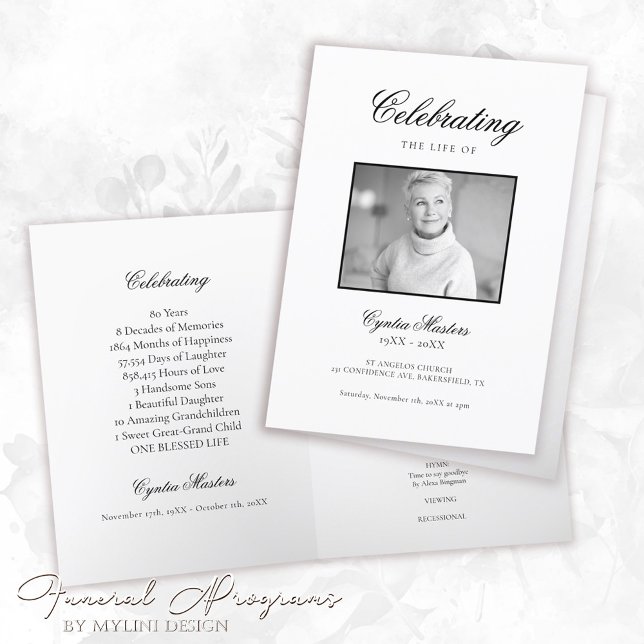 Simple White with Black Calligraphy Photo Funeral Programme (Creator Uploaded)