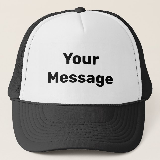 Simple White with Black Text Template Trucker Hat (Front)