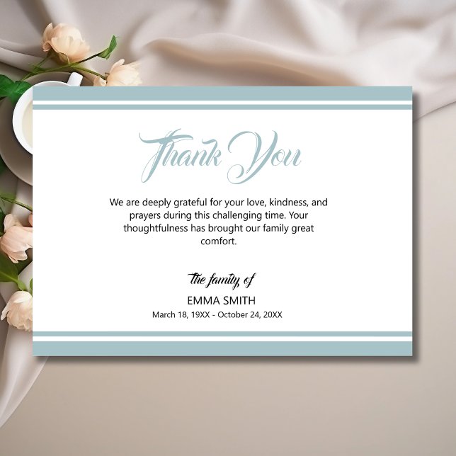 Simple White with Dusty Blue Lines Funeral Thank You Card (Creator Uploaded)