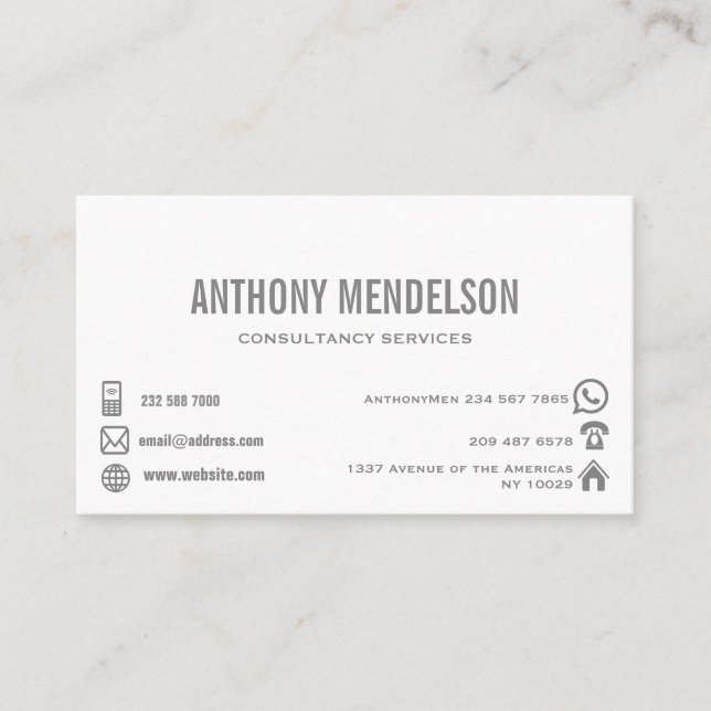 Simple white with icons business card (Front)