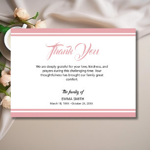 Simple White with Rose Pink Lines Funeral Thank You Card