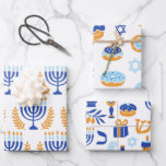 Simple White Yellow and Blue Pattern Hanukkah Wrapping Paper Sheet<br><div class="desc">Simple White Yellow and Blue Pattern Hanukkah Wrapping Paper with Menorahs,  Jelly Doughnuts,  and more.</div>
