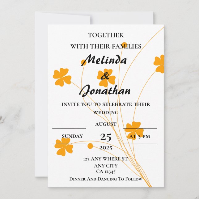 Simple White Yellow Field Flower Modern Monogram  Invitation (Front)