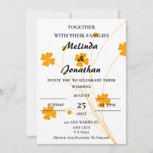 Simple White Yellow Field Flower Modern Monogram  Invitation