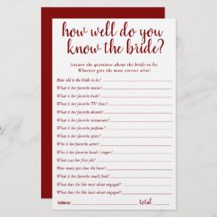 Simple Who Knows the Bride Best   Cherry Red Card