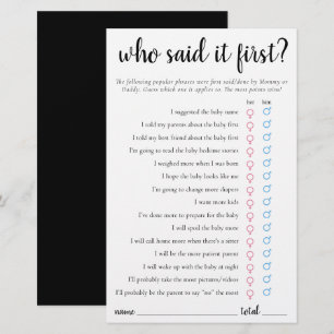 Simple Who Said It First Black White Game Card