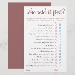 Simple Who Said It First Mauve Pink Game Card