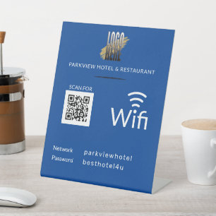 Simple Wifi Network Password QR Code Logo Blue Pedestal Sign
