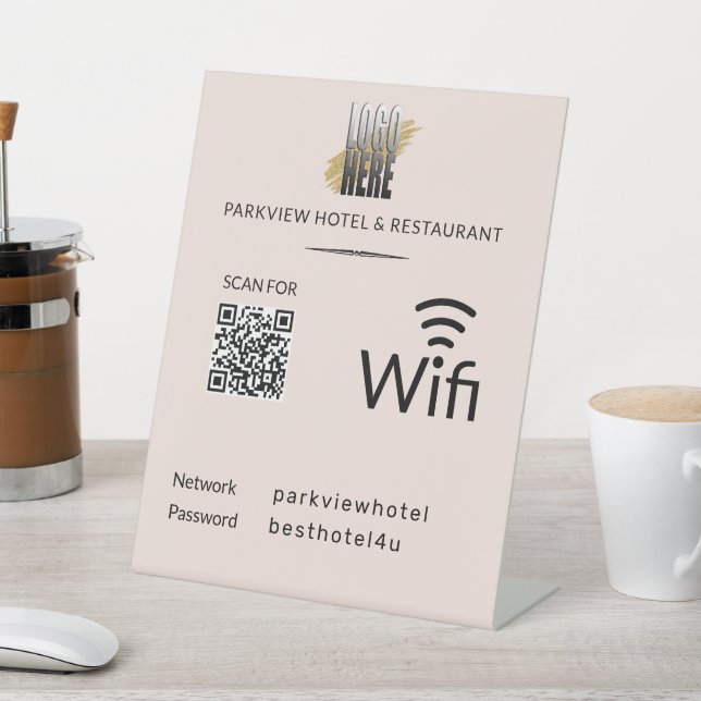 Simple Wifi Network Password QR Code Logo Blush Pedestal Sign (In SItu)