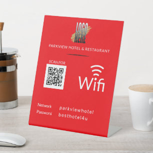 Simple Wifi Network Password QR Code Logo Red Pede Pedestal Sign