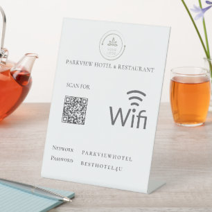 Simple Wifi Network Password QR Code Logo White Pedestal Sign