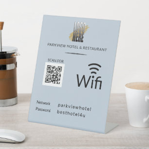 Simple Wifi Network Password QR Logo dusty blue Pedestal Sign
