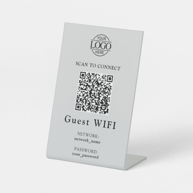 Simple Wifi Password &  Network | Business QR Code Pedestal Sign (Front)