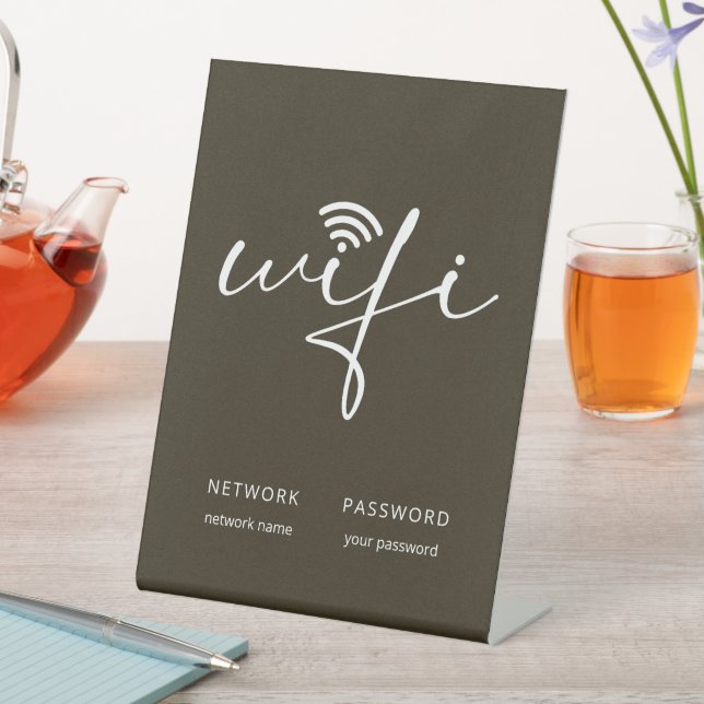 Simple WiFi Script Network Password Brown Pedestal Sign (In SItu)