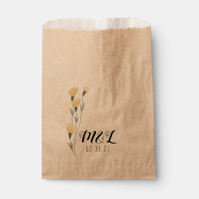 Simple Wild Flower Hand Drawn Wedding  Favour Bags (Front)