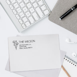 Simple Wild Flowers Return Address Rubber Stamp