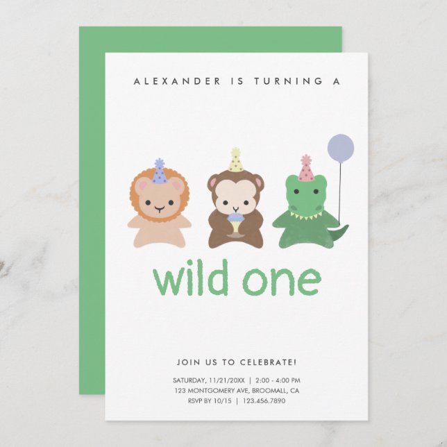 Simple Wild One First Birthday Party Invitation (Front/Back)