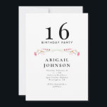 Simple Wildflower 16th Birthday Party  Invitation<br><div class="desc">Simple Wildflowers 16th birthday party invitation.  White background.  Rectangle.  Square corners.</div>