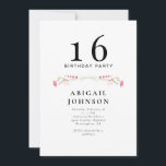 Simple Wildflower 16th Birthday Party  Invitation<br><div class="desc">Simple Wildflowers 16th birthday party invitation.  White background.  Rectangle.  Square corners.</div>