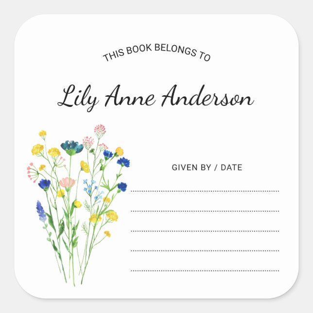 Simple Wildflower Baby Shower Bookplate sticker (Front)