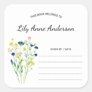 Simple Wildflower Baby Shower Bookplate sticker