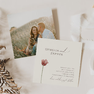 Simple Wildflower   Beige Photo Square Wedding Invitation