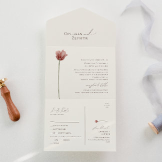 Simple Wildflower | Beige Seal and Send All In One Invitation