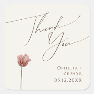 Simple Wildflower Beige Thank You Wedding Favour Square Sticker