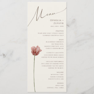 Simple Wildflower Beige Wedding Dinner Menu