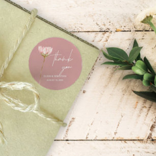 Simple Wildflower Boho   Dusty Blue Thank you Classic Round Sticker