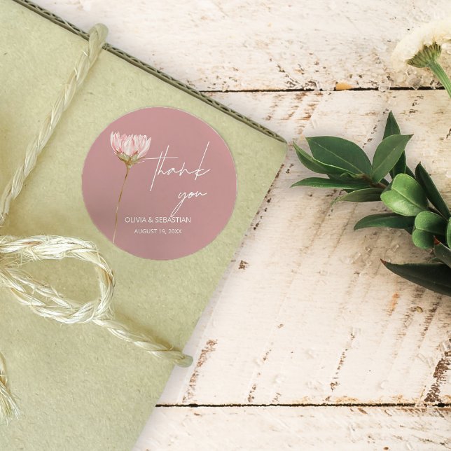 Simple Wildflower Boho | Dusty Blue Thank you Classic Round Sticker (Creator Uploaded)