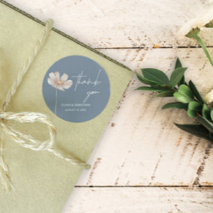 Simple Wildflower Boho Dusty Blue Thank you Classic Round Sticker