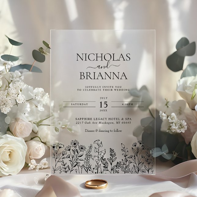 Simple Wildflower Boho Wedding Modern Acrylic Invitations (Creator Uploaded)